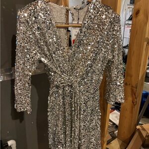 Zara Silver Sequin Wrap Romper